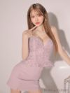 ROBE de FLEURS ローブドフルール ピンク ハートビジューフリンジペプラムタイトミニキャバドレス fm3552-3