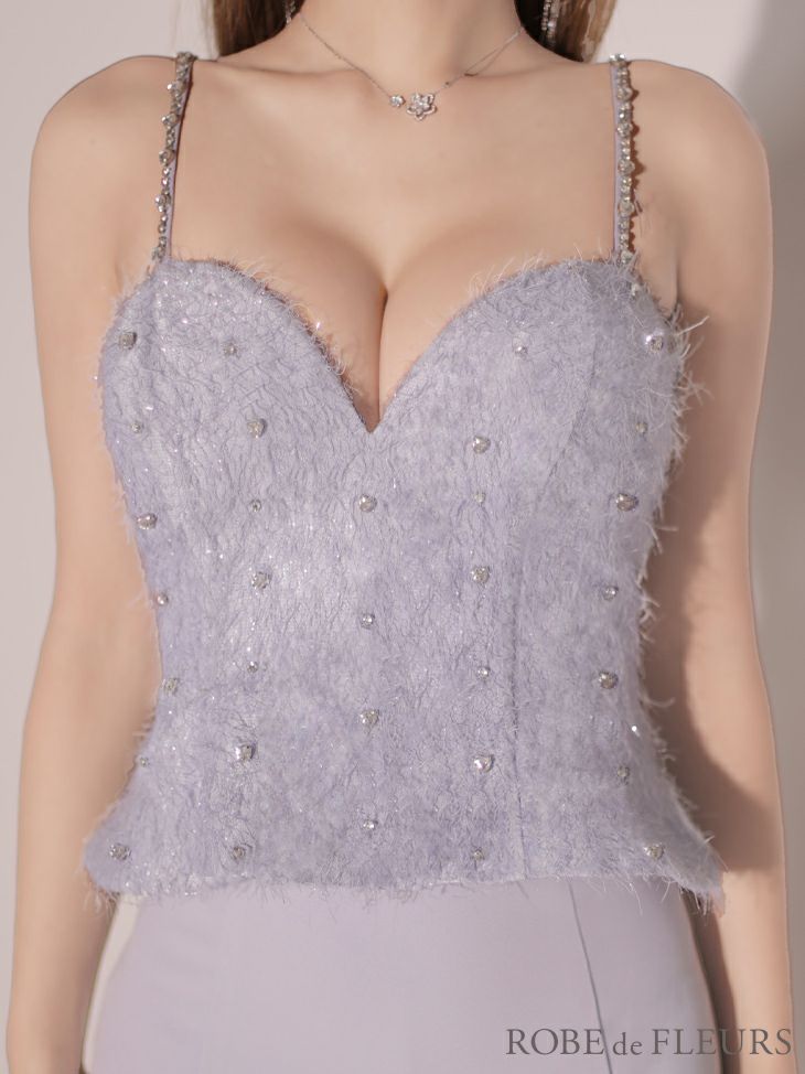 ROBE de FLEURS ローブドフルール ピンク ハートビジューフリンジペプラムタイトミニキャバドレス fm3552-3