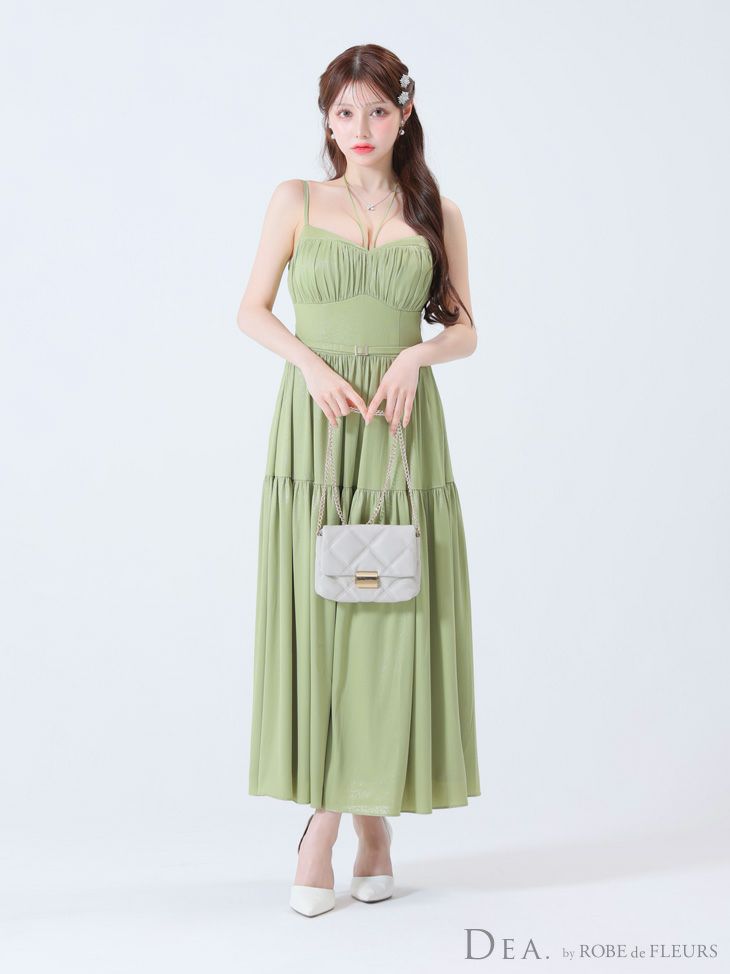 DEA. ディア バイ ローブドフルール ラメシフォンフレアロングキャミキャバドレス de3374-c