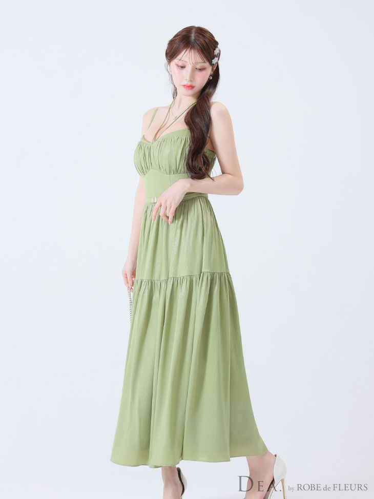 DEA. ディア バイ ローブドフルール ラメシフォンフレアロングキャミキャバドレス de3374-c