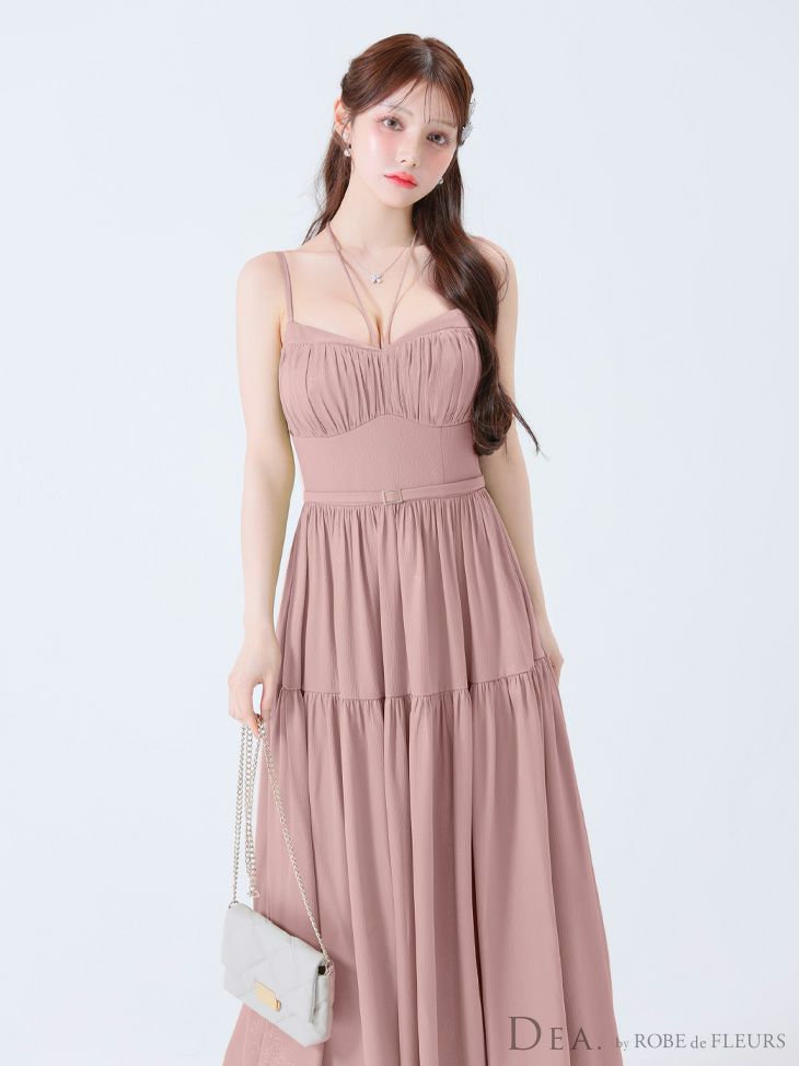 DEA. ディア バイ ローブドフルール ラメシフォンフレアロングキャミキャバドレス de3374-c