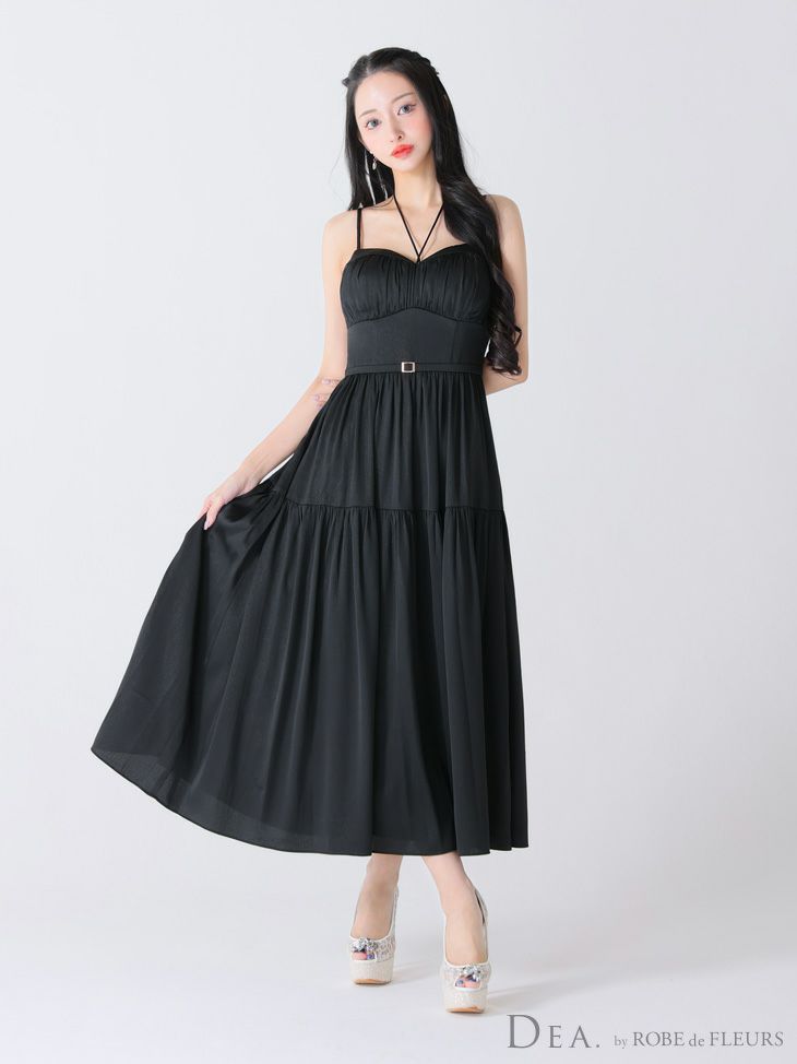 DEA. ディア バイ ローブドフルール ラメシフォンフレアロングキャミキャバドレス de3374-c