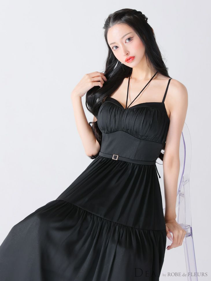 DEA. ディア バイ ローブドフルール ラメシフォンフレアロングキャミキャバドレス de3374-c