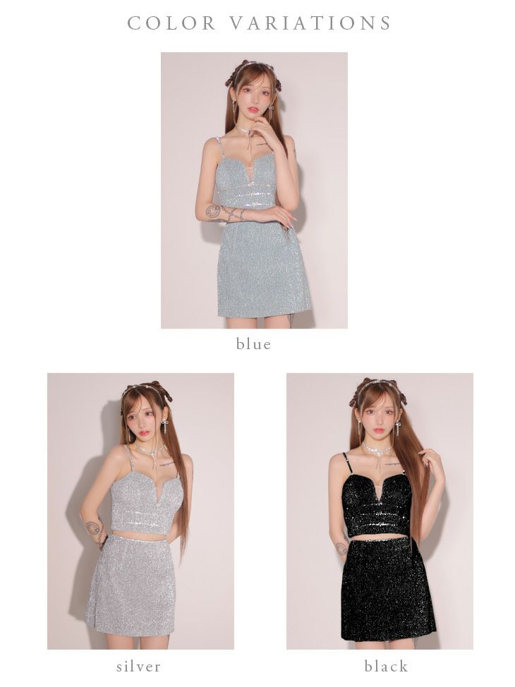 ROBE de FLEURS ローブドフルール ブルー スパークルラメニットミニリボンタイトミニキャバドレス fm3271-1