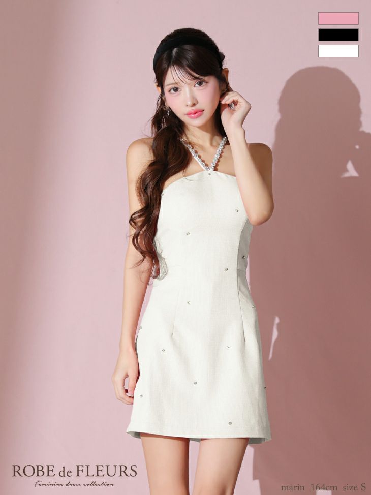 ROBE de FLEURS ローブドフルール ビジューホルターバックリボンタイトミニキャバドレス fm3771-c