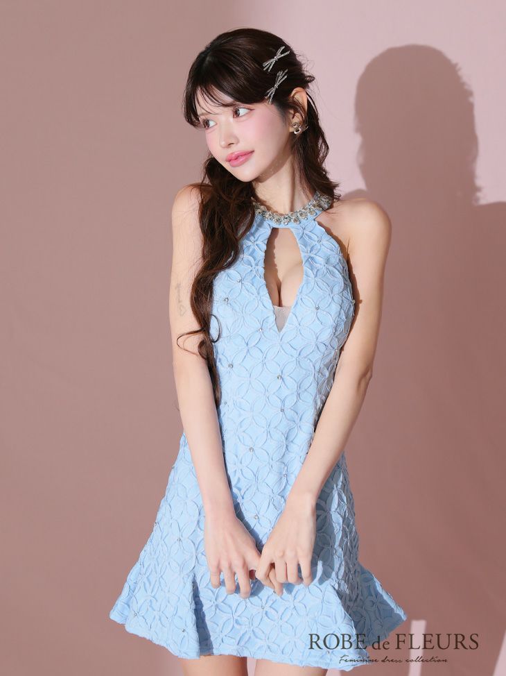 ROBE de FLEURS ローブドフルール バストカットビジューネックフラワーミニキャバドレス fm3797-c