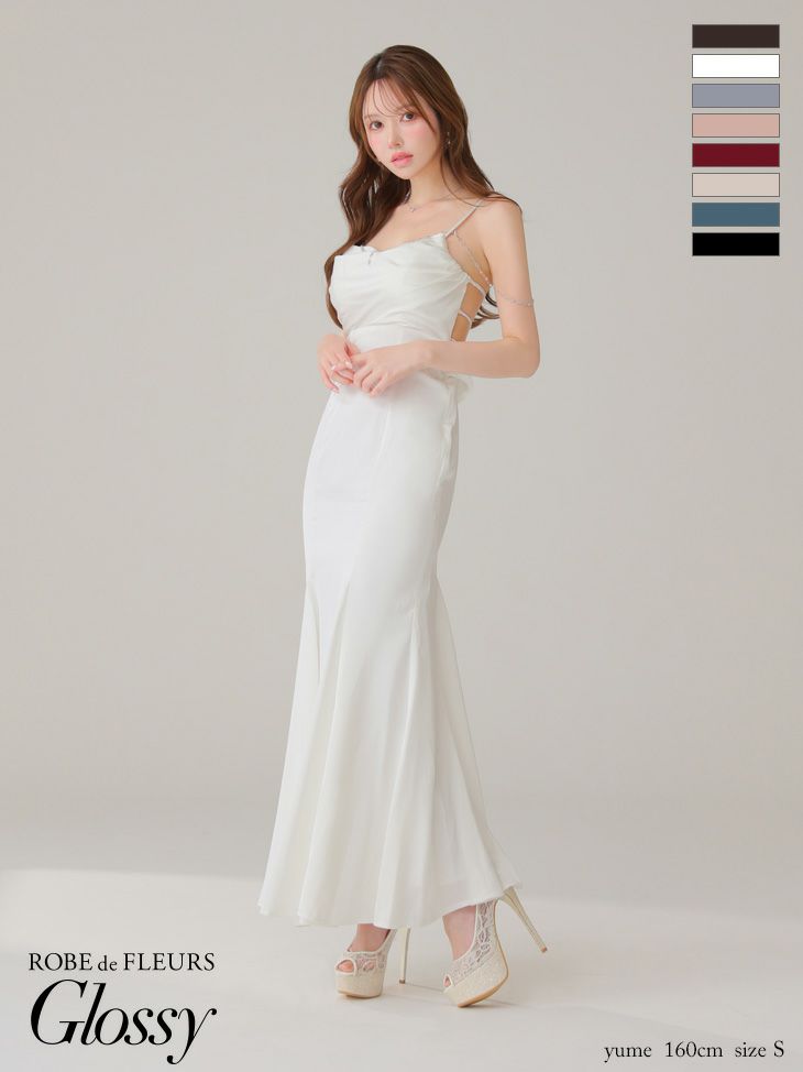 Glossy ローブドフルールグロッシー ブルー サテンバストビジューロングキャバドレス gl3768-3