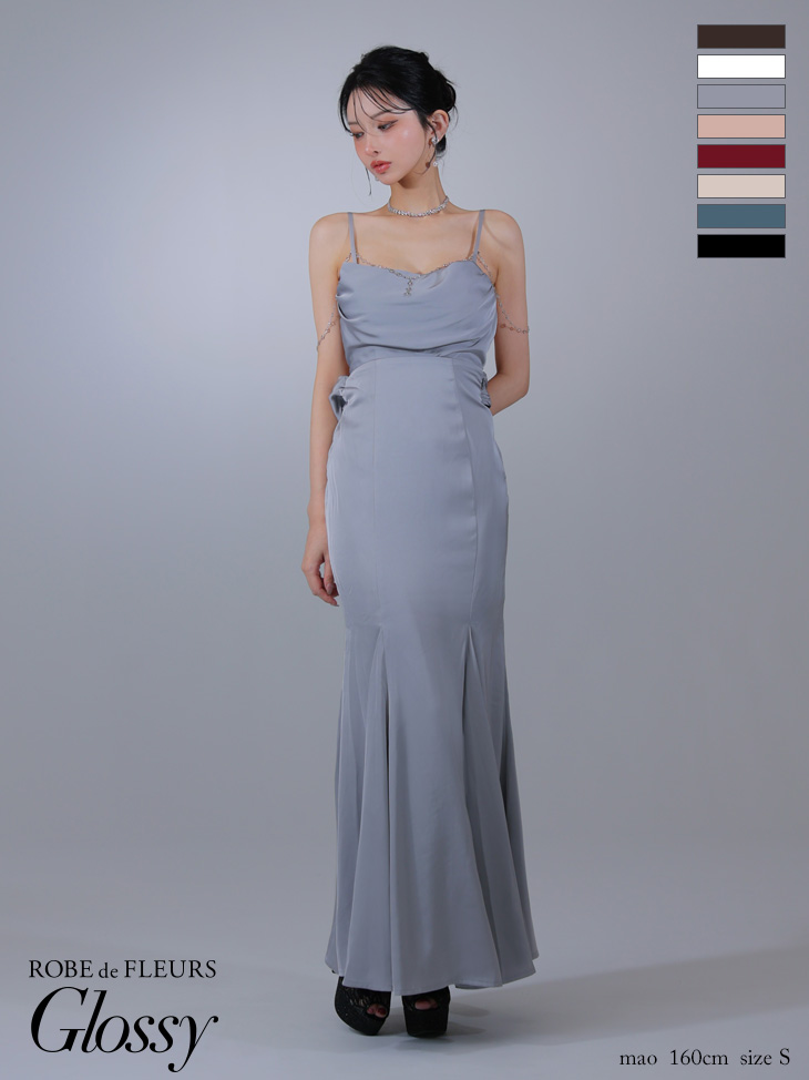 Glossy ローブドフルールグロッシー ブルー サテンバストビジューロングキャバドレス gl3768-3