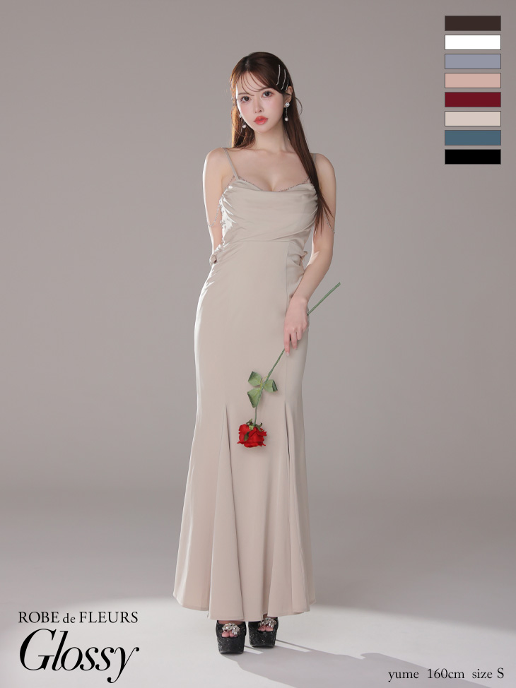 Glossy ローブドフルールグロッシー ブルー サテンバストビジューロングキャバドレス gl3768-3