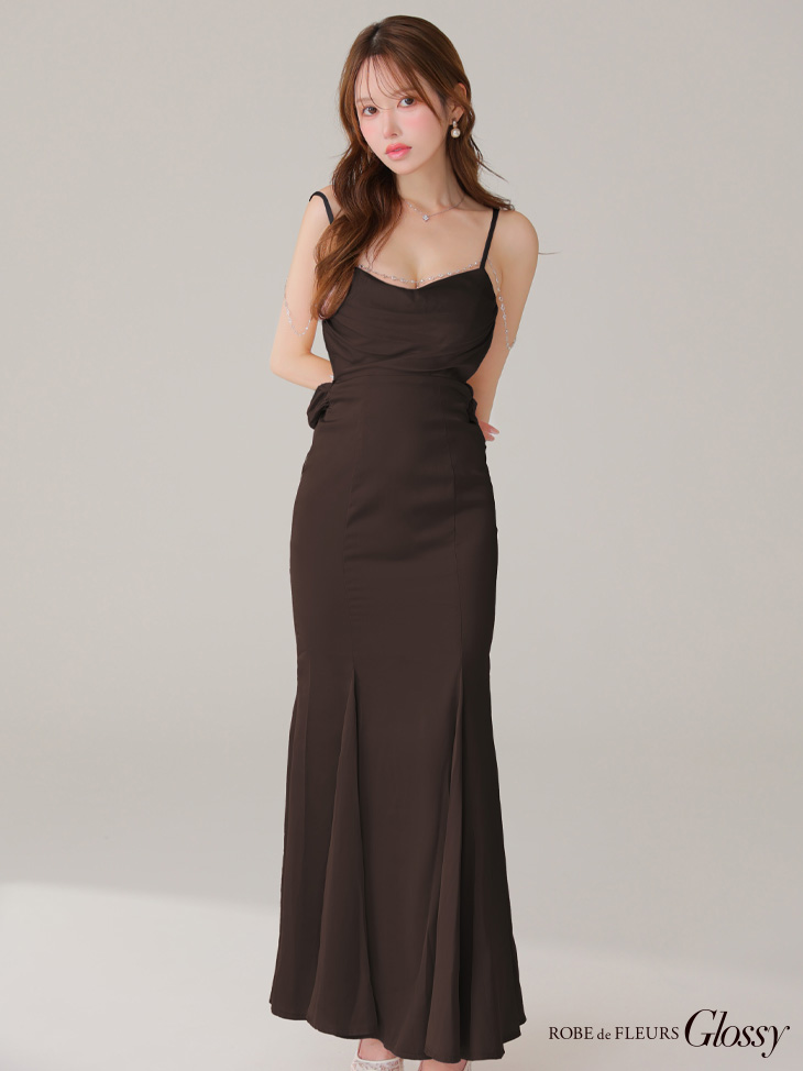 Glossy ローブドフルールグロッシー ブルー サテンバストビジューロングキャバドレス gl3768-3