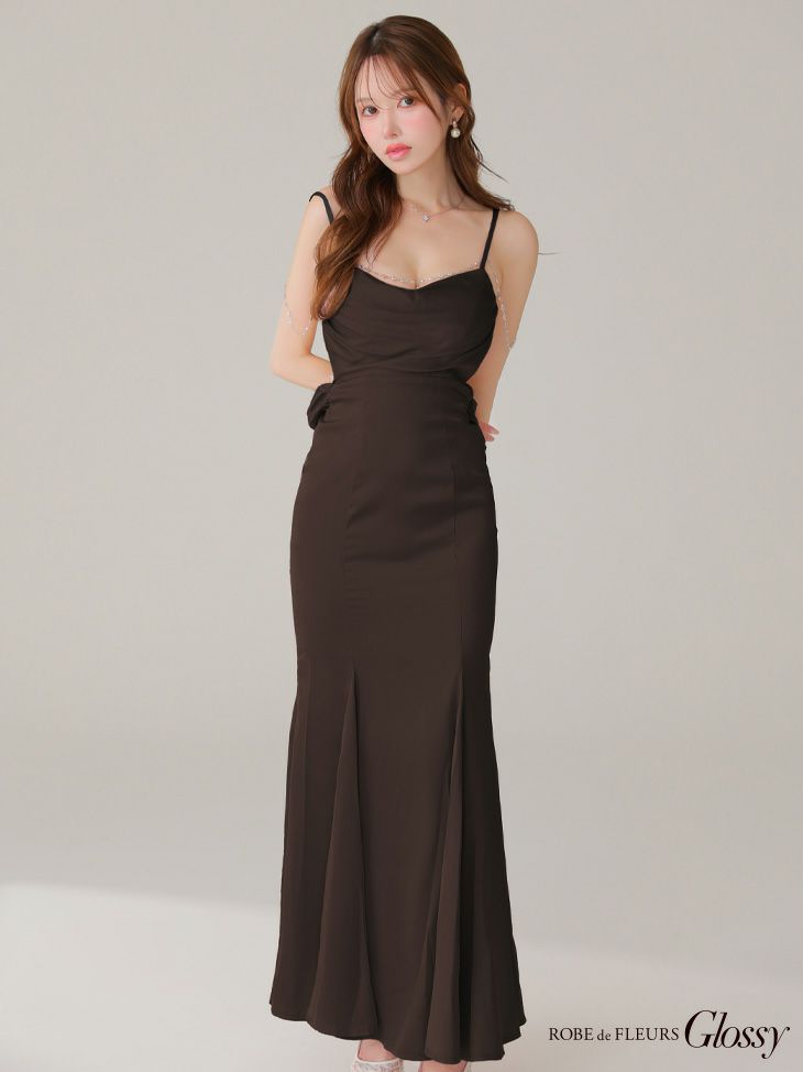 Glossy ローブドフルールグロッシー ブルー サテンバストビジューロングキャバドレス gl3768-3