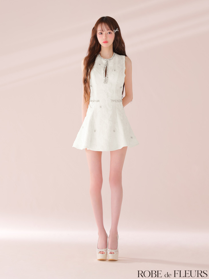 ROBE de FLEURS ローブドフルール ピンク ビジューラインノースリーブフレアミニキャバドレス fm3439-3