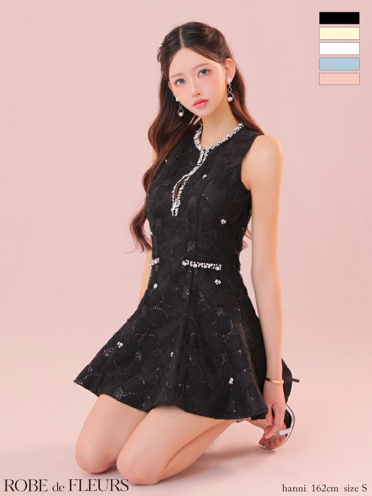 ROBE de FLEURS ローブドフルール ビジューラインノースリーブフレアミニキャバドレス fm3439-c