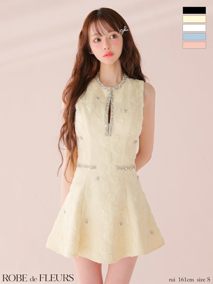 ROBE de FLEURS ローブドフルール ビジューラインノースリーブフレアミニキャバドレス fm3439-c