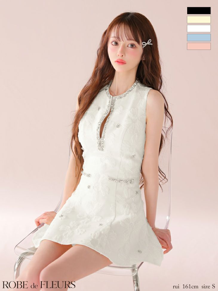 ROBE de FLEURS ローブドフルール ビジューラインノースリーブフレアミニキャバドレス fm3439-c