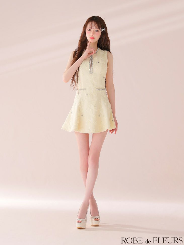 ROBE de FLEURS ローブドフルール ビジューラインノースリーブフレアミニキャバドレス fm3439-c