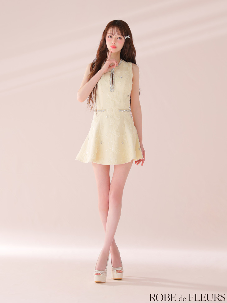ROBE de FLEURS ローブドフルール ビジューラインノースリーブフレアミニキャバドレス fm3439-c
