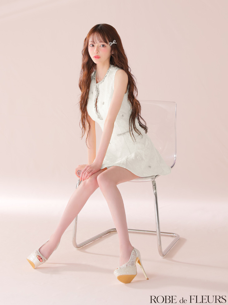 ROBE de FLEURS ローブドフルール ビジューラインノースリーブフレアミニキャバドレス fm3439-c