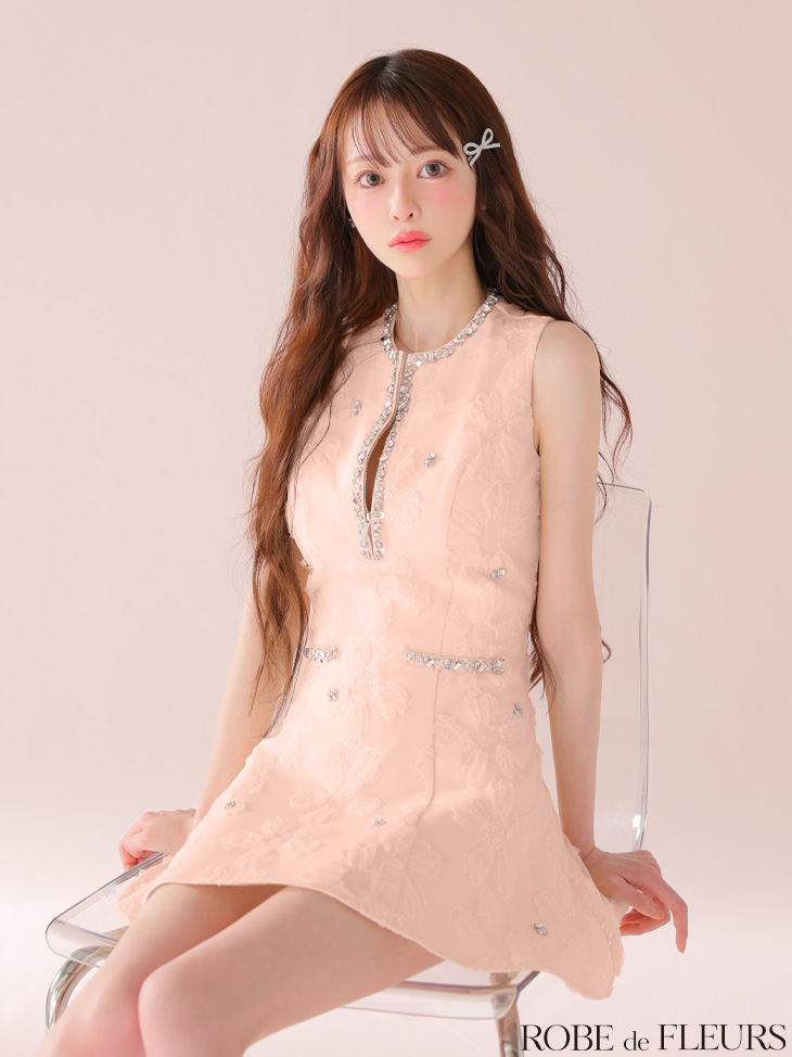 ROBE de FLEURS ローブドフルール ビジューラインノースリーブフレアミニキャバドレス fm3439-c