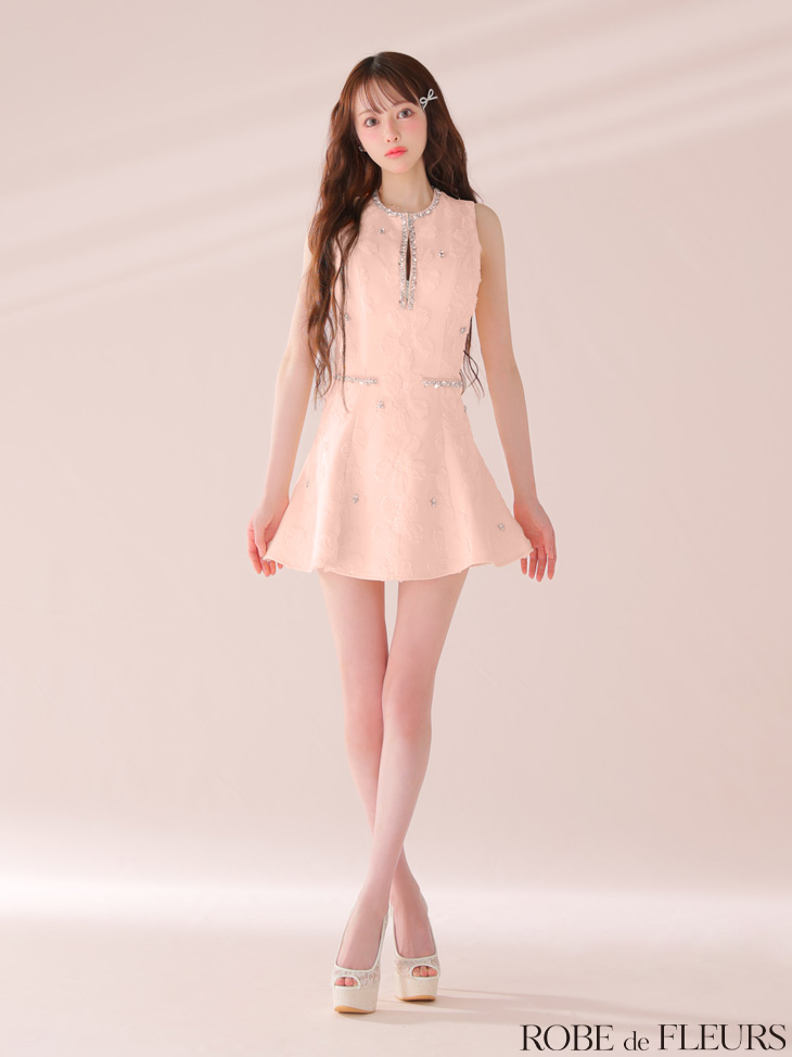 ROBE de FLEURS ローブドフルール ビジューラインノースリーブフレアミニキャバドレス fm3439-c
