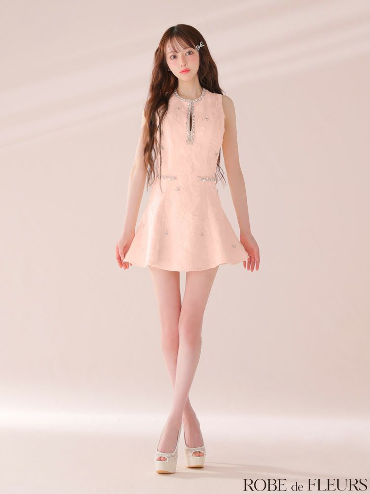 ROBE de FLEURS ローブドフルール ビジューラインノースリーブフレアミニキャバドレス fm3439-c