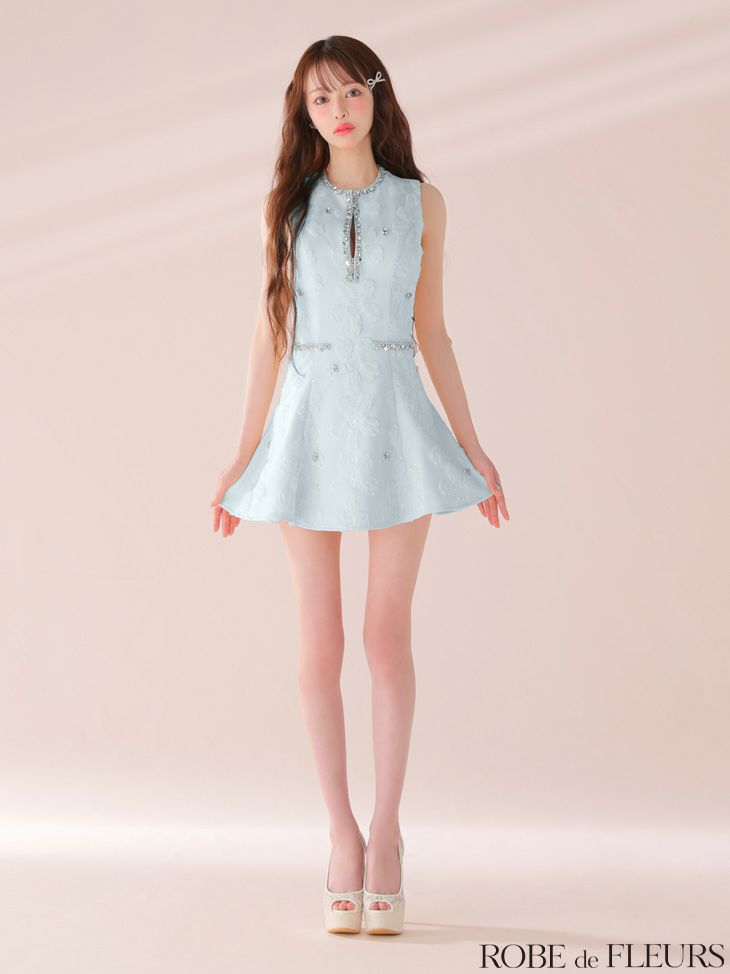 ROBE de FLEURS ローブドフルール ビジューラインノースリーブフレアミニキャバドレス fm3439-c