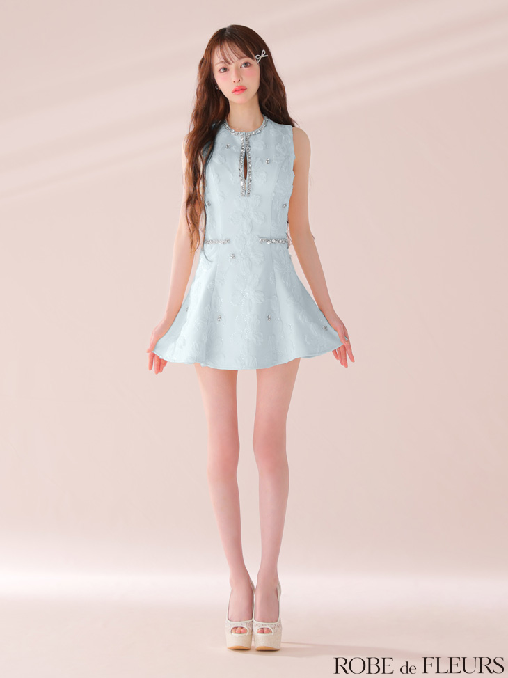 ROBE de FLEURS ローブドフルール ビジューラインノースリーブフレアミニキャバドレス fm3439-c