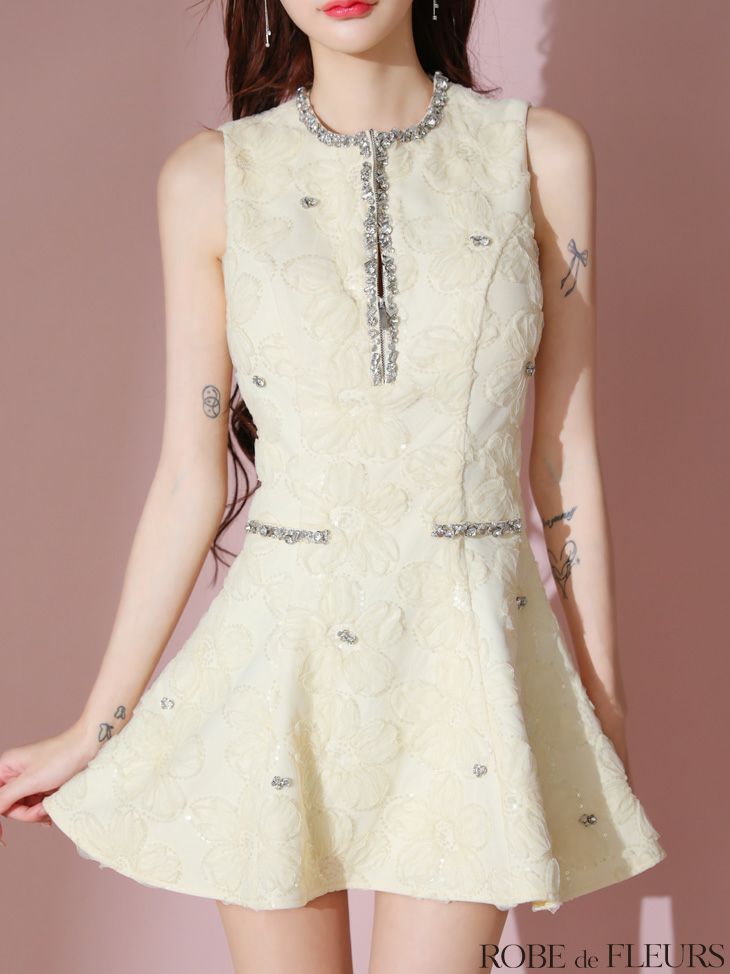 ROBE de FLEURS ローブドフルール ビジューラインノースリーブフレアミニキャバドレス fm3439-c