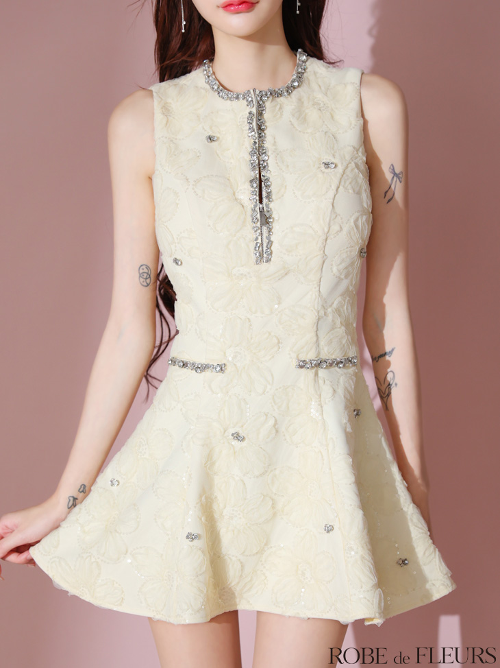ROBE de FLEURS ローブドフルール ビジューラインノースリーブフレアミニキャバドレス fm3439-c