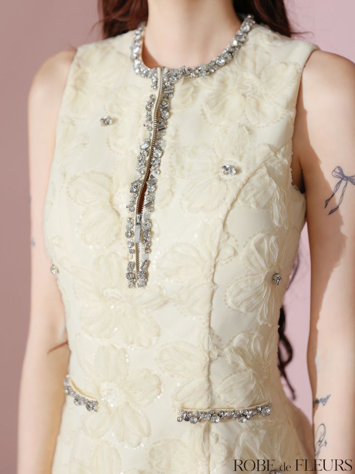 ROBE de FLEURS ローブドフルール ビジューラインノースリーブフレアミニキャバドレス fm3439-c