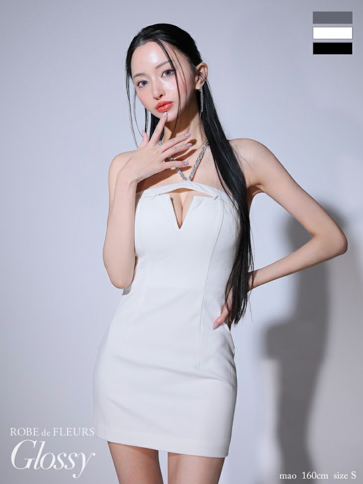 Glossy ローブドフルールグロッシー バックリボンバストスリットシンプルタイトミニキャバドレス gl3796-c