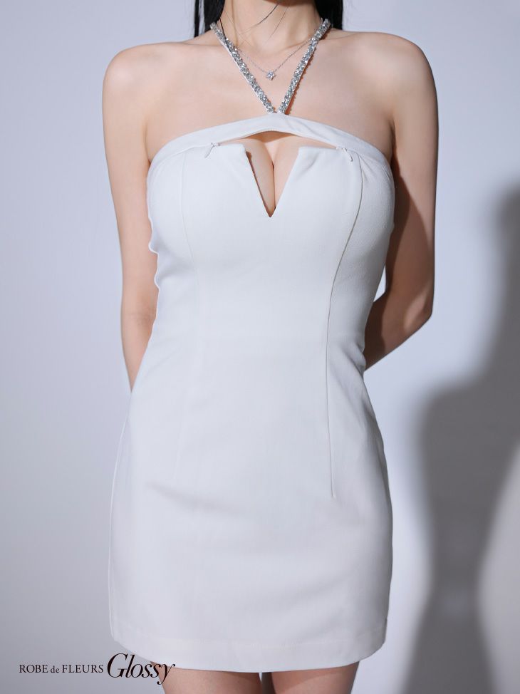 Glossy ローブドフルールグロッシー バックリボンバストスリットシンプルタイトミニキャバドレス gl3796-c