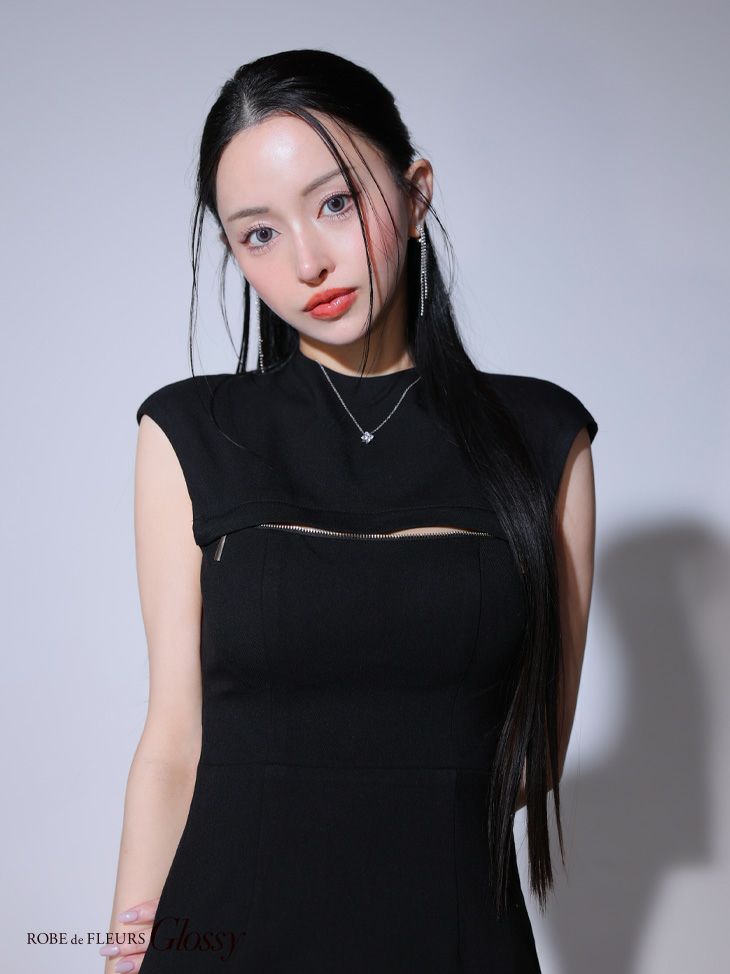 Glossy ローブドフルールグロッシー バックオープンバストスリットシンプルミニキャバドレス gl3776-c