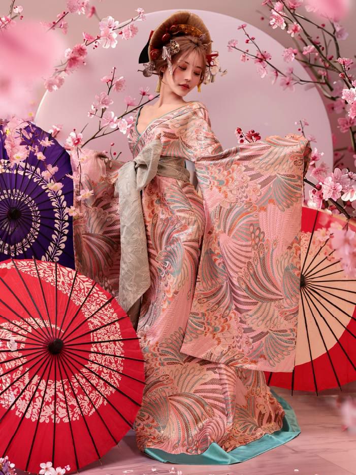 【2点セット】花魁コスチューム 遊女 花魁 桜花魁 和柄 本格和装 着物 花魁ドレス vcsot-241118