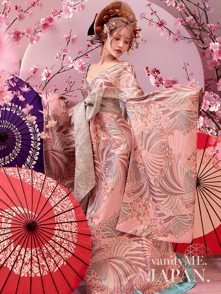 【2点セット】花魁コスチューム 遊女 花魁 桜花魁 和柄 本格和装 着物 花魁ドレス vcsot-241118