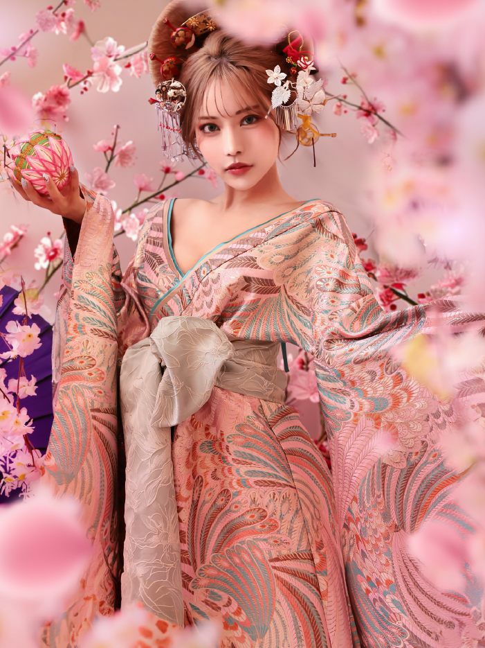 【2点セット】花魁コスチューム 遊女 花魁 桜花魁 和柄 本格和装 着物 花魁ドレス vcsot-241118