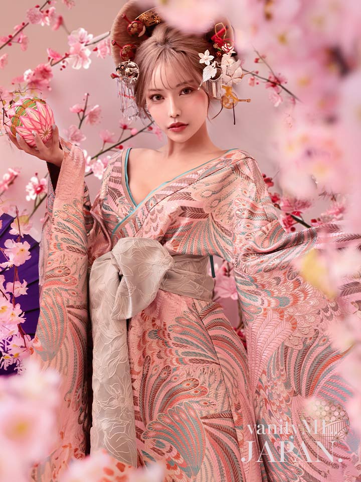 【2点セット】花魁コスチューム 遊女 花魁 桜花魁 和柄 本格和装 着物 花魁ドレス vcsot-241118