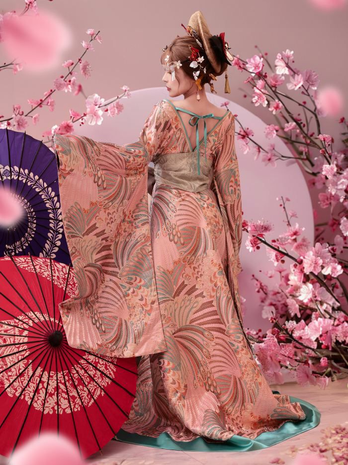 【2点セット】花魁コスチューム 遊女 花魁 桜花魁 和柄 本格和装 着物 花魁ドレス vcsot-241118