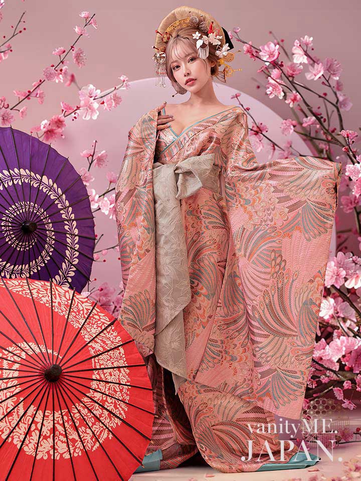 【2点セット】花魁コスチューム 遊女 花魁 桜花魁 和柄 本格和装 着物 花魁ドレス vcsot-241118