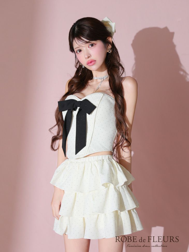 ROBE de FLEURS ローブドフルール ビッグリボンティアードフレアミニキャバドレス fm3769-c