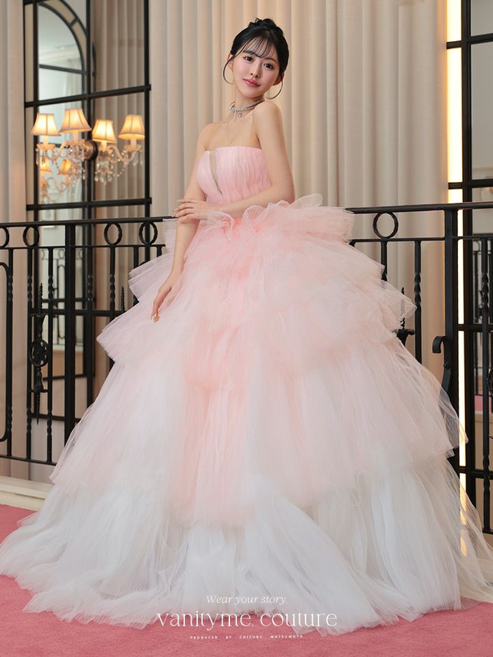 vanityME.couture. バニティミークチュール グラデーションチュール バストカットアウト プリンセス 姫 ロングドレス ピンク×ホワイト vctr-t-25002