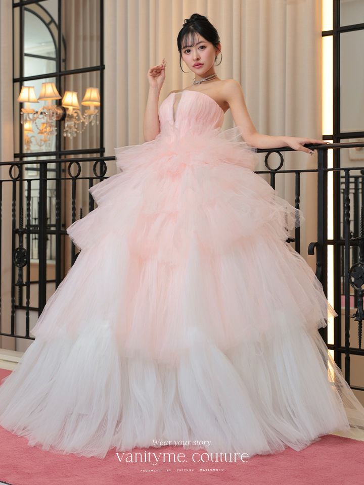 vanityME.couture. バニティミークチュール グラデーションチュール バストカットアウト プリンセス 姫 ロングドレス ピンク×ホワイト vctr-t-25002