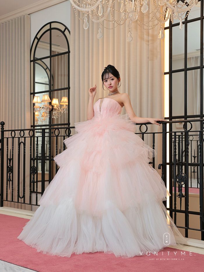 vanityME.couture. バニティミークチュール グラデーションチュール バストカットアウト プリンセス 姫 ロングドレス ピンク×ホワイト vctr-t-25002