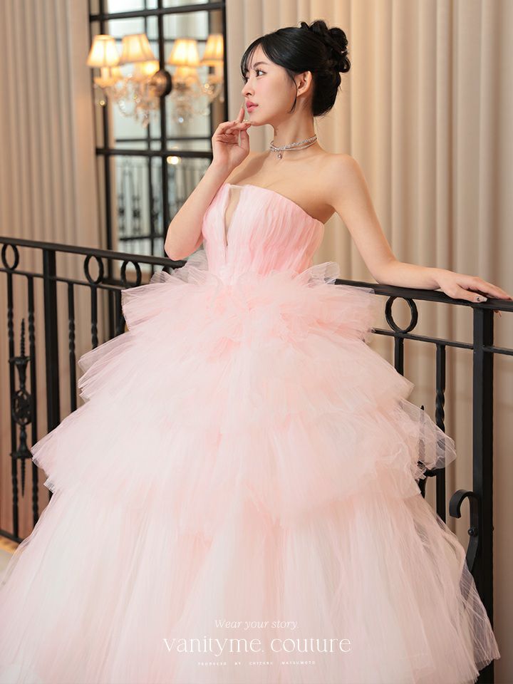 vanityME.couture. バニティミークチュール グラデーションチュール バストカットアウト プリンセス 姫 ロングドレス ピンク×ホワイト vctr-t-25002