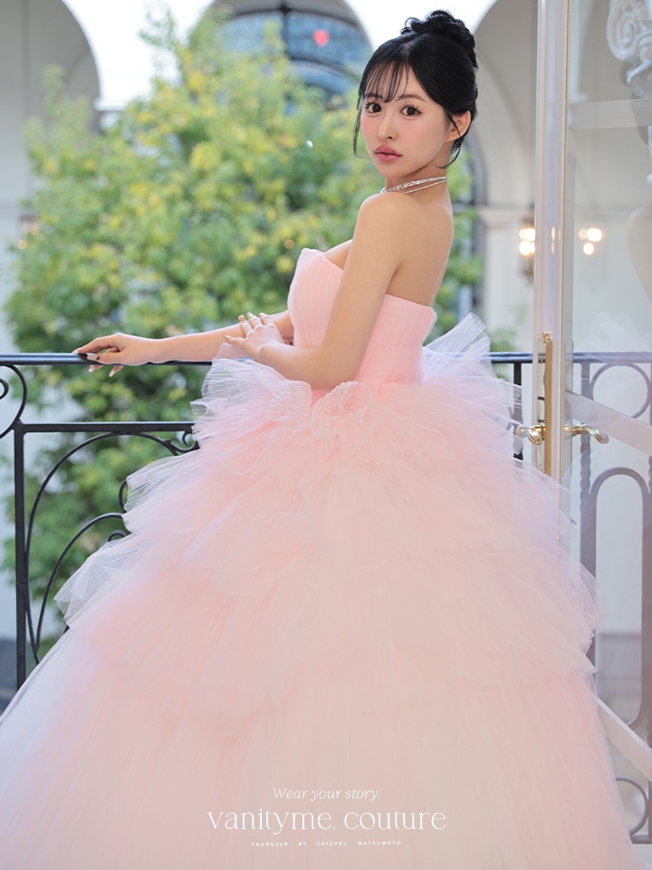 vanityME.couture. バニティミークチュール グラデーションチュール バストカットアウト プリンセス 姫 ロングドレス ピンク×ホワイト vctr-t-25002