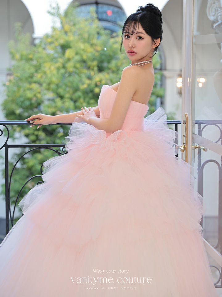 vanityME.couture. バニティミークチュール グラデーションチュール バストカットアウト プリンセス 姫 ロングドレス ピンク×ホワイト vctr-t-25002