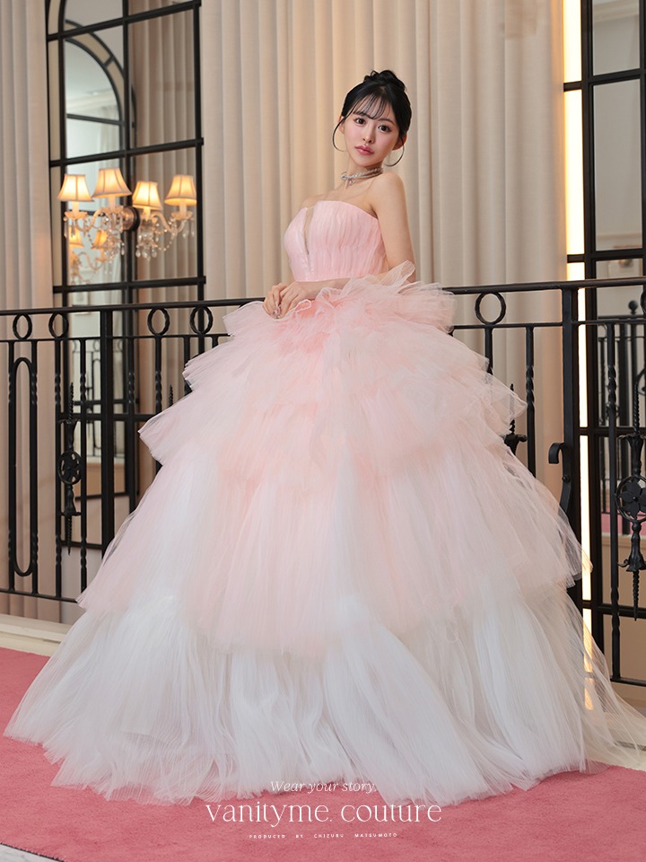 vanityME.couture. バニティミークチュール グラデーションチュール バストカットアウト プリンセス 姫 ロングドレス ピンク×ホワイト vctr-t-25002