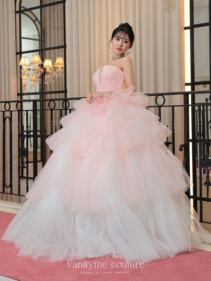 vanityME.couture. バニティミークチュール グラデーションチュール バストカットアウト プリンセス 姫 ロングドレス ピンク×ホワイト vctr-t-25002