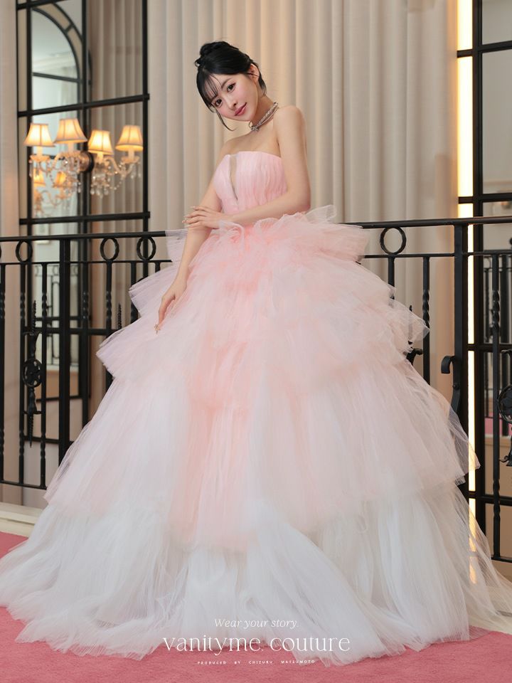 vanityME.couture. バニティミークチュール グラデーションチュール バストカットアウト プリンセス 姫 ロングドレス ピンク×ホワイト vctr-t-25002