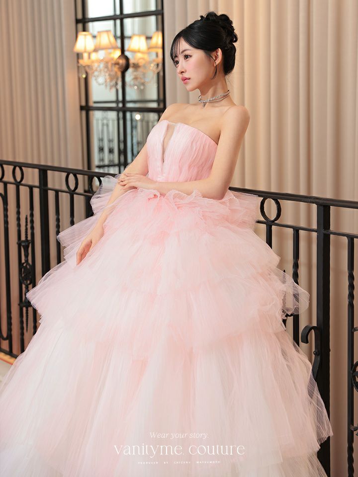 vanityME.couture. バニティミークチュール グラデーションチュール バストカットアウト プリンセス 姫 ロングドレス ピンク×ホワイト vctr-t-25002